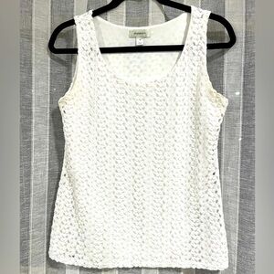 Dress Barn Crochet Look White Sleeveless Tank Stretch Two Layers Size Medium